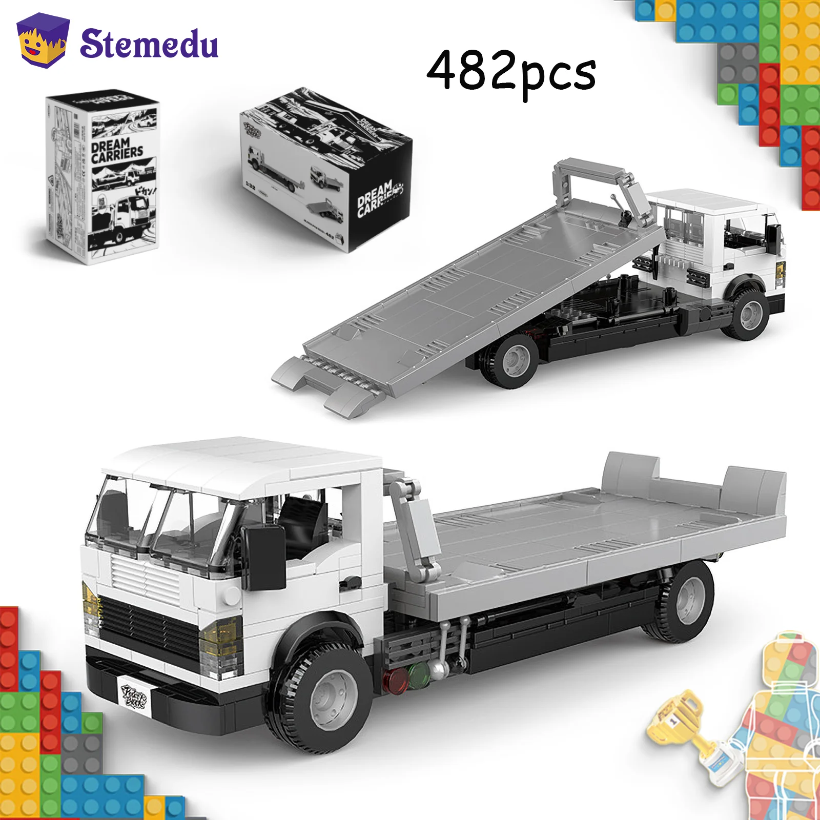 

482 шт. MOC набор моделей поддона, грузовик, горка, наклоняемые строительные блоки, кирпичи, городская инженерная машина, идеи игрушки, подарки для детей