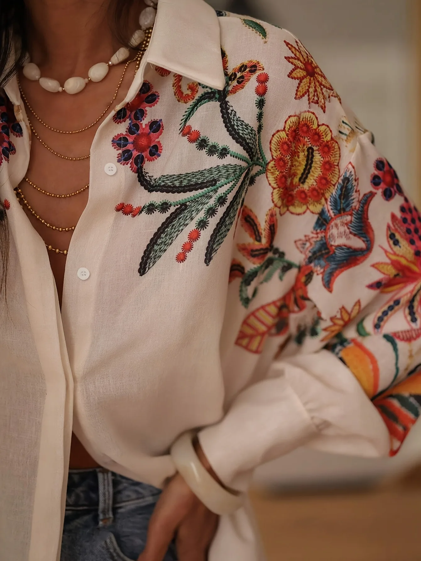 Kemeja Wanita Terbaru 2025 Bermotif Lengan Panjang Longgar Kancing Cardigan Atasan Trendi Fashion Kasual Blus untuk Wanita