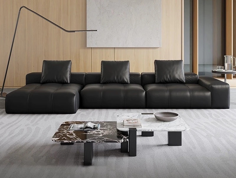Italian minimalist leather pixel sofa first layer cowhide module sofa combination