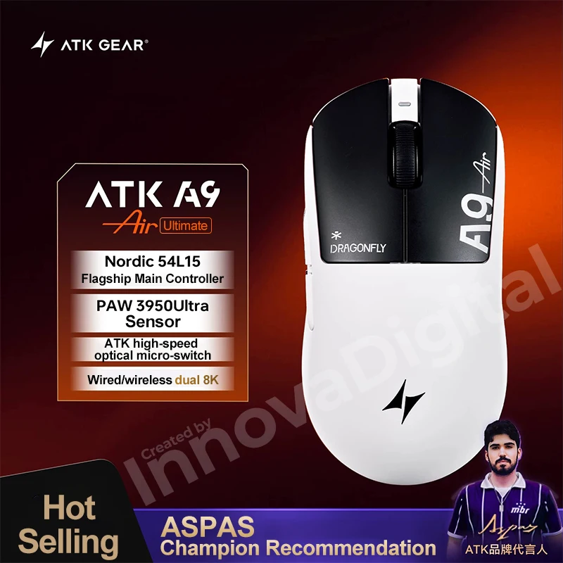 ATK Dragonfly A9 Ultimate draadloze gamingmuis A9 Air PAW3950 Ultralichte ergonomische e-sports gamer FPS-muis CSGO A9 Ultra