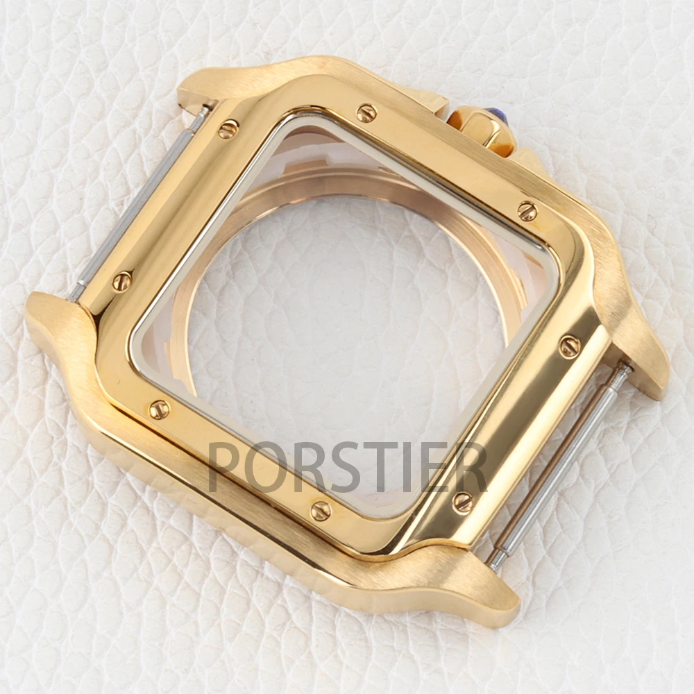 

Gold Pvd 38mm Watch Case NH35 Stainless Steel for Seiko NH35/NH36/NH38 Automatic Movement fit Santos 27mm Dial 10ATM Waterproof