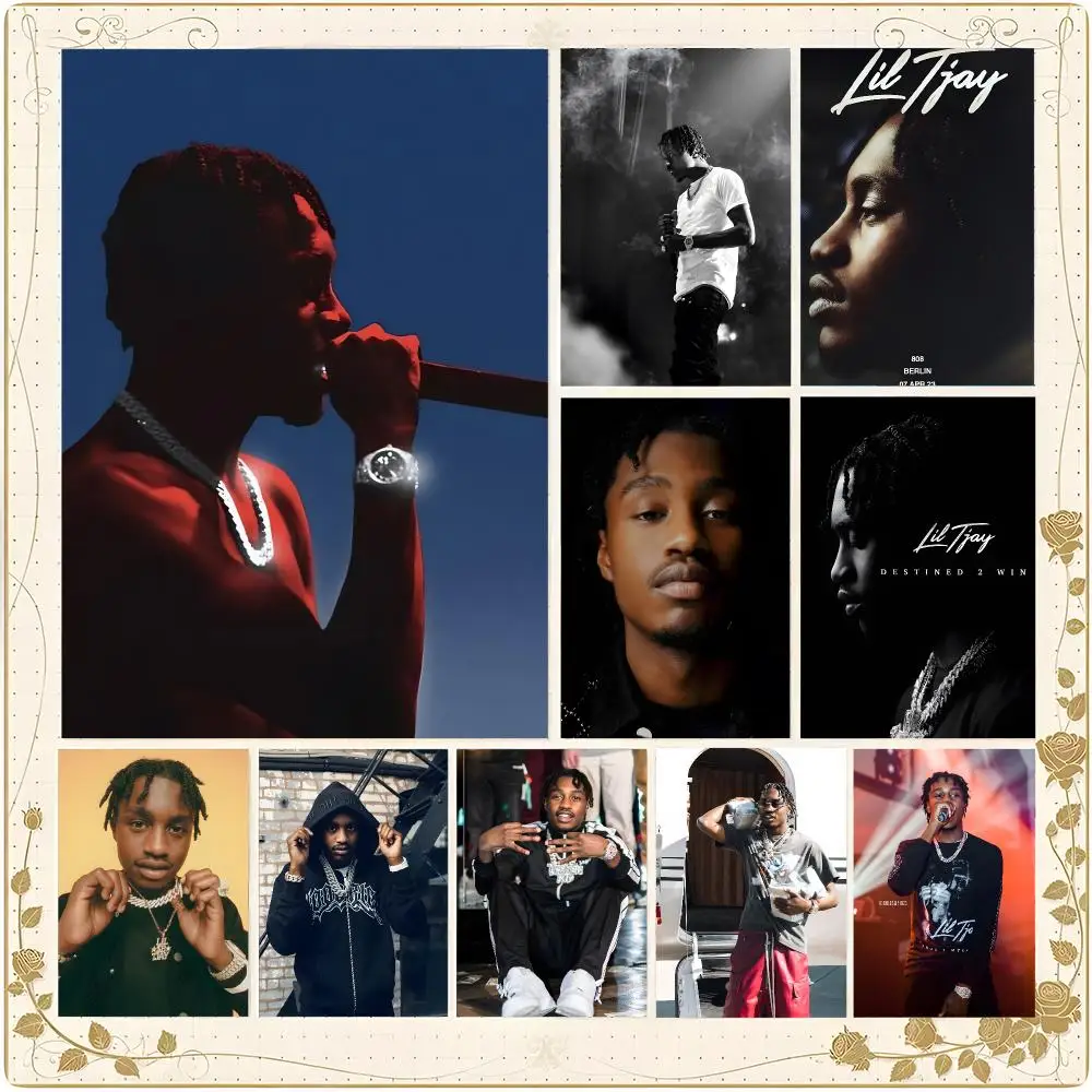 Singer Trap Rapper Lil TJay Poster Framed Wall Art Painting for Living Room Interior Decor and Gift Options