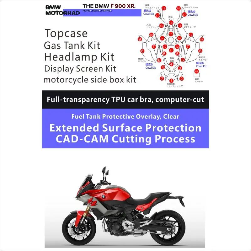 

Motorcycle Paint Protection Film, Full Kits, Scratch Chip Resistance, Self-Healing Technolog, BMW 900 XR, Applicable to