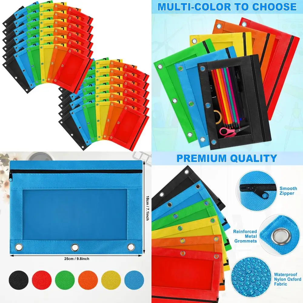 

72-Pack Assorted Color Zipper Pencil Pouches for 3-Ring Binders, Durable Pencil Cases for Organizational Storage