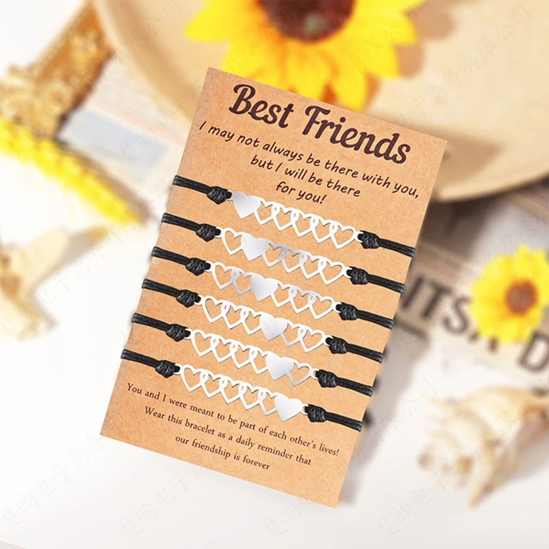 6Pcs Sister Bracelet Best Friend Matching Heart Bracelet Friendship Jewelry Gift for Women Teen Girl Hollow Heart Charm