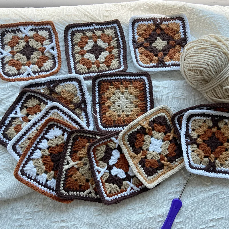 Maillard Color Hand-crocheted 10.5cm Placemat Multicolor Square Coaster DIY Bag Accessories Home Decoration 13PCS Caramel