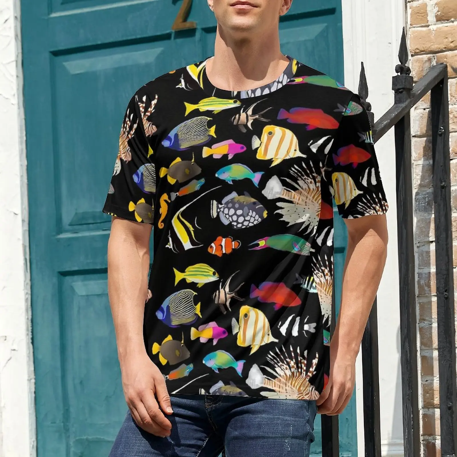 Color Sea Fish T Shirt Coral Reef Fishes Vintage T-Shirts Men Streetwear Tee Shirt Original Short Sleeve Custom Tops Plus Size