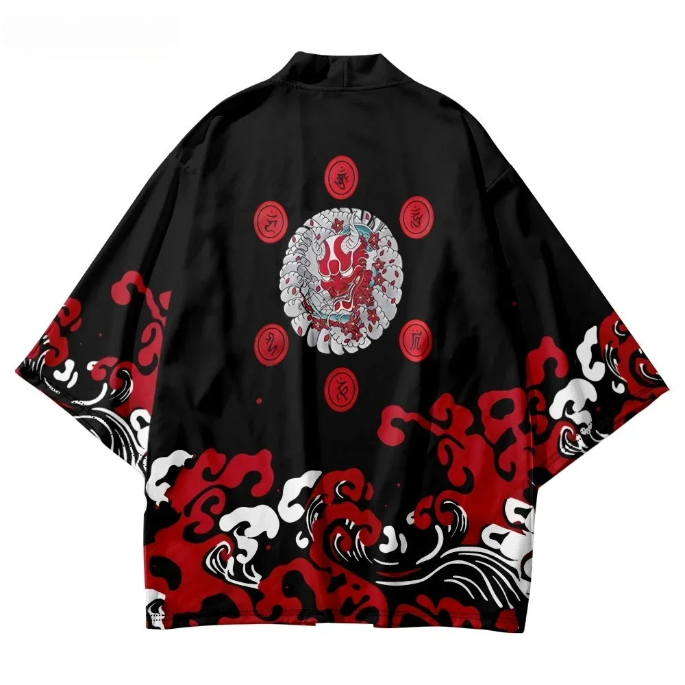 Yukata para hombre y mujer, cárdigan de Kimono con estampado 3D de onda de demonio japonés tradicional, ropa de Cosplay de alta calidad