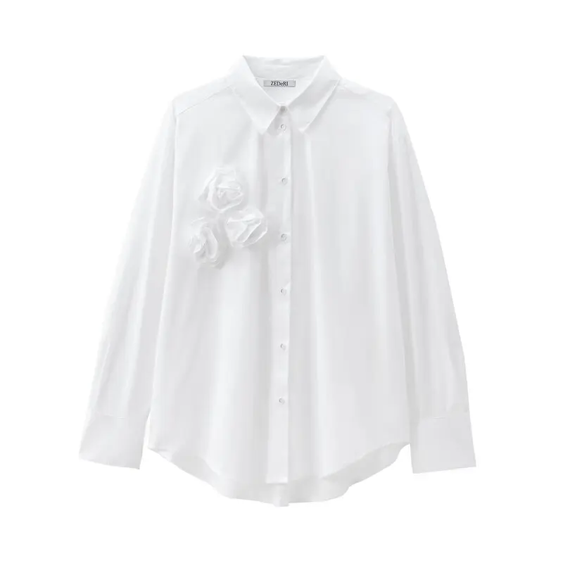 Csas de manga larga con cuello vuelto decoradas con flores texturizadas, blusa hoada a la moda para otoño e invierno, re...