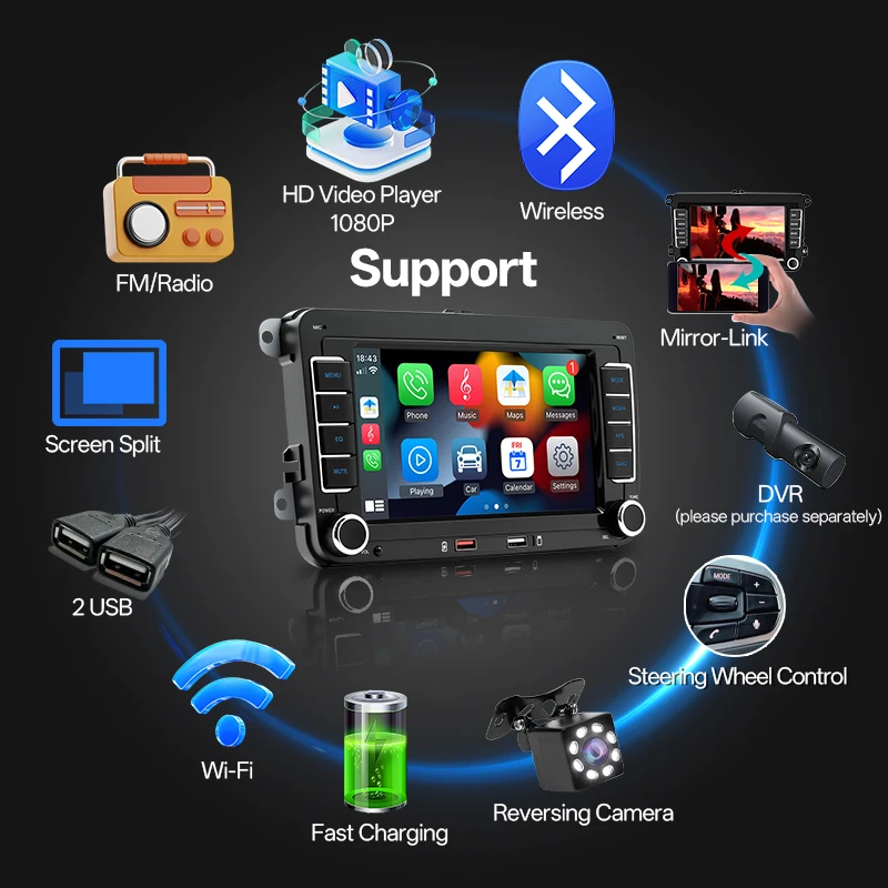 Hippcron 7 "راديو السيارة اللاسلكي Carplay أندرويد السيارات 2din MP5 مشغل وسائط متعددة لفولكس واجن سيات سكودا باسات جولف بولو