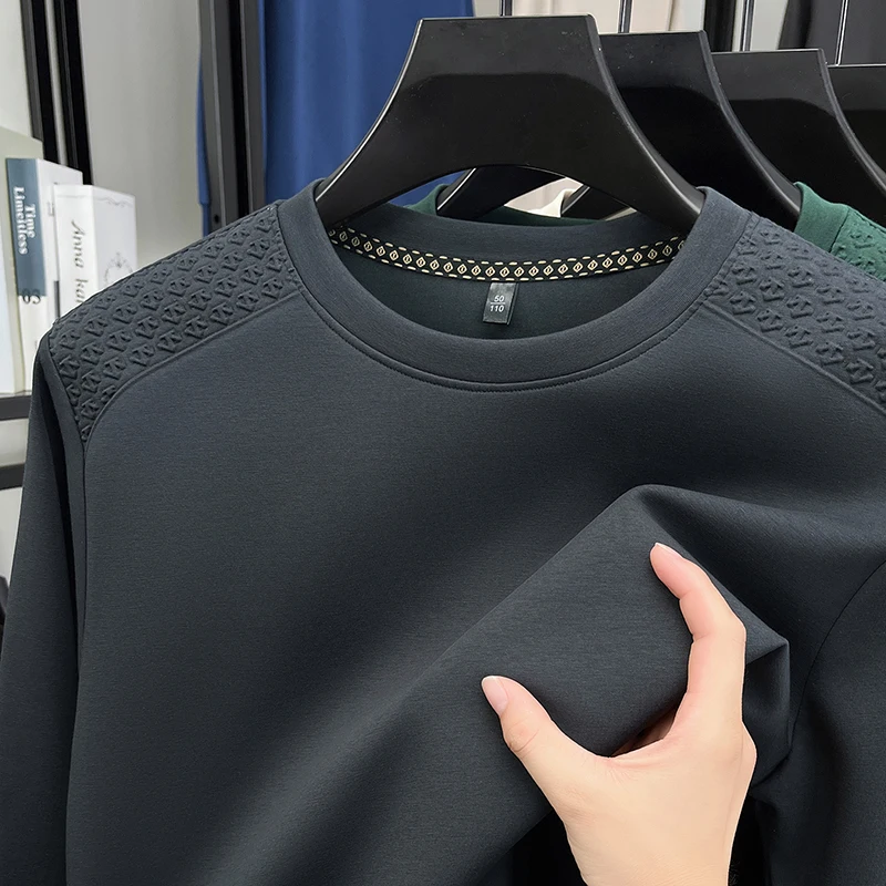 2025 هوديي الرجال الربيع والخريف جولة الرقبة طويلة الأكمام تي شيرت فضفاض عارضة تنوعا قاعدة قميص