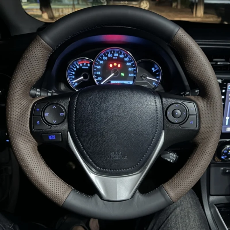 

Braid Car Steering Wheel Cover Wrap Hand Sewing Anti-Slip Genuine Leather For Toyota RAV4 13-19 Corolla 14-19 Auris 13-16 Scion