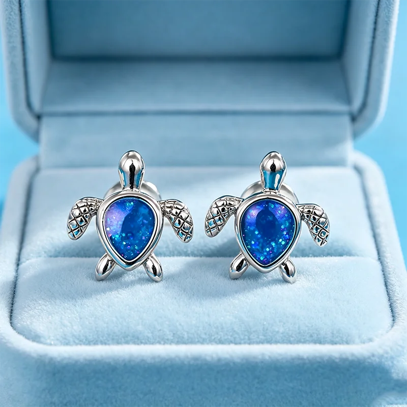 CAOSHI Blue Color Niche Stud Delicacy Earrings Silver Color Sea Animal Earrings Ocean Theme Daily Jewelry Gift for Women Girls