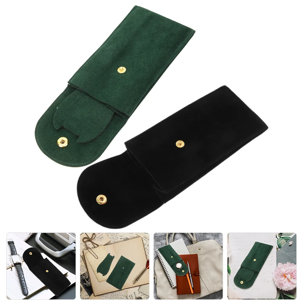 

2 Pcs Black Green Portable Watch Storage Bag Travel Case Velvet ganizer Soft Lining Snap Button Box Container Watch Cases