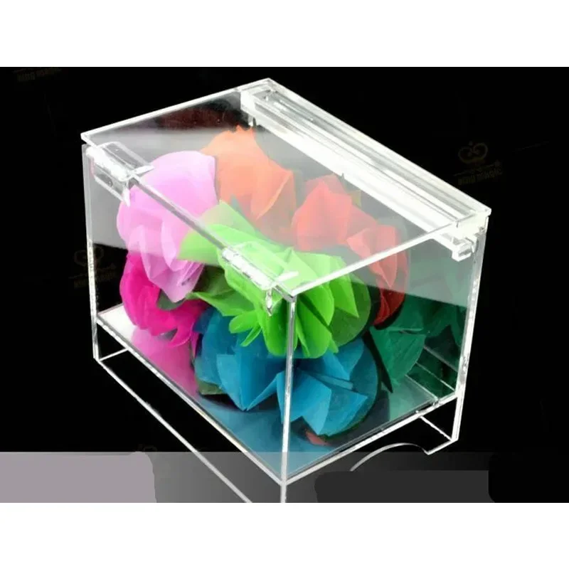 Crystal Box  Magic Tricks Appearing Flower Transparent Box Acrylic Material Stage Fire Magia Close Up Accessories Props