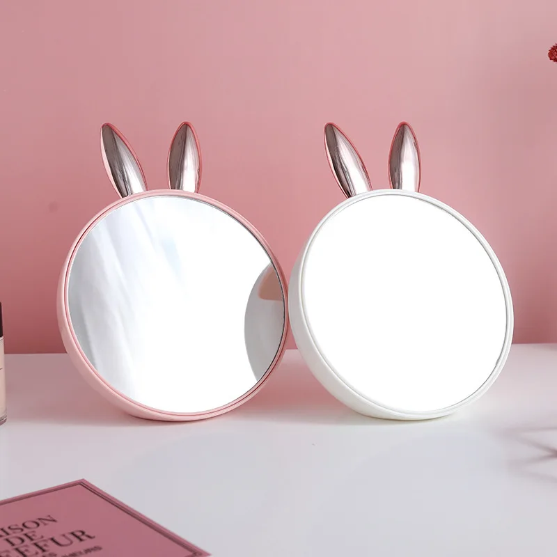 CASBathroom-Miroir de maquillage rond avec boîte de rangement cosmétique, design d'oreille de lapin mignon, miroir debout créatif avec brosse, U29