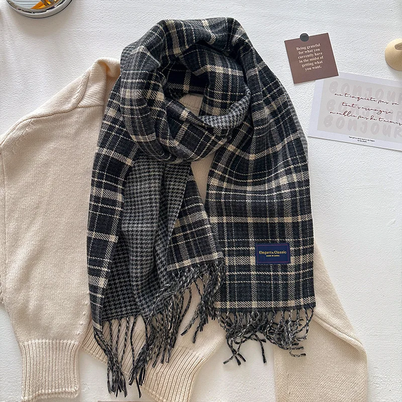

Клетчатый шарф для женщин, модные стильные зимние шарфы, длинные 205х50 см, большая шаль