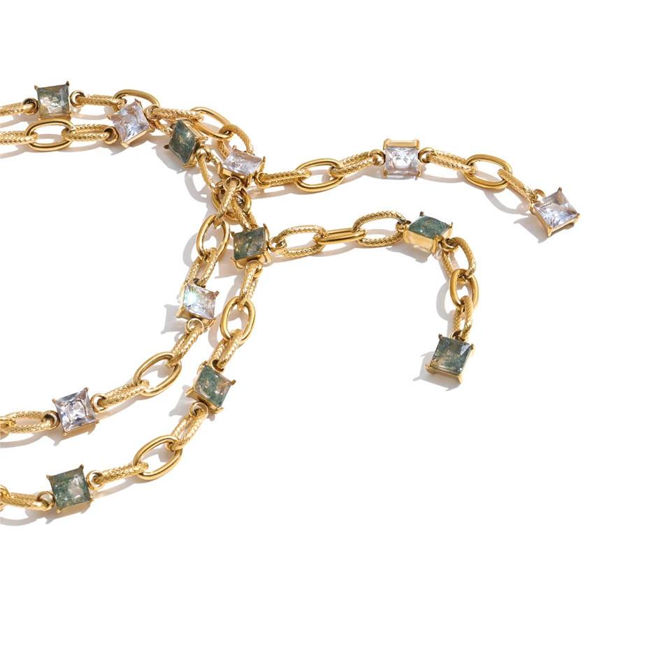 Yhpup Neue Edelstahl-Halskette mit Zirkonia-Glas-Quadrat-Y-Kette, modischer, glamouröser, esthetischer Abschlussball-Schmuck – Detail 3