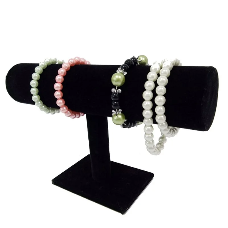 Jewelry Display Stand Organizer White Leatherette/Velvet Bracelet Watch T Bar Rack Jewellery Display Organizer Stand Holder