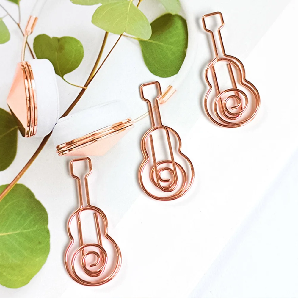 

40pcs Guitar Shaped Paper Clips Metal Mini Office Supplies For Document Organizing Page Marking Clips Students Desk Accessories