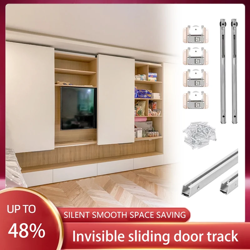 

External Mounted TV Cabinet Sliding Door Track Wardrobe Sliding Door Slide Rail Guide Rail Wheel Damping Buffer Hardware