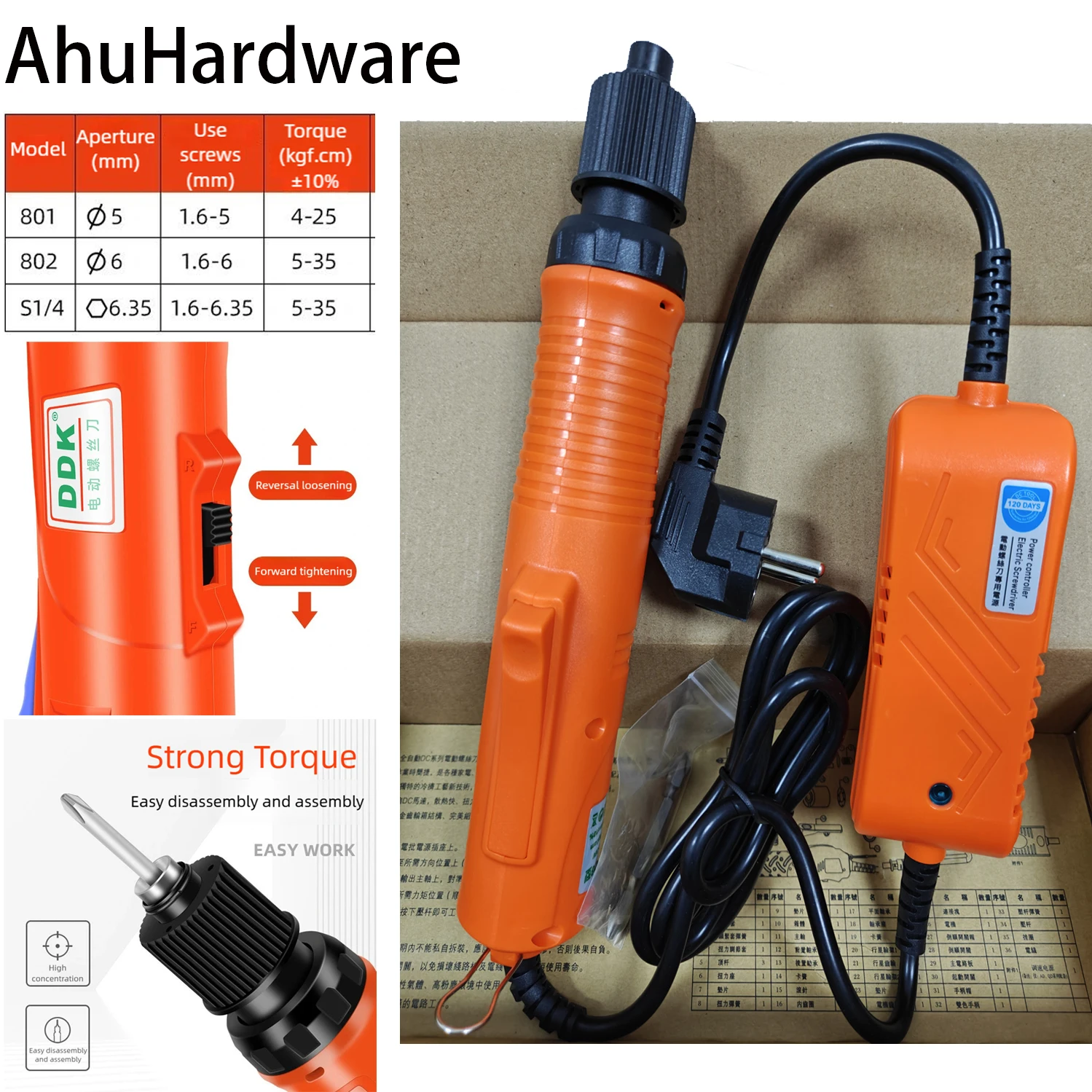 AhuHardware 801 802 S1/4 1200rpm 220V Electric Screwdriver Bits Adjustable Speed Industrial Grade In-line Torque Power Tool