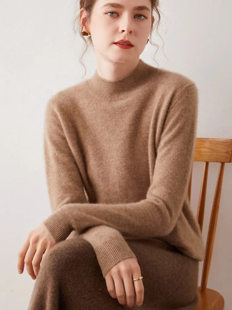 

Zjaiss Simple Turtleneck Basics Style Pullover Autumn Winter Chic Solid Color Women's Knitted Sweater Soft Cashmere Base Tops