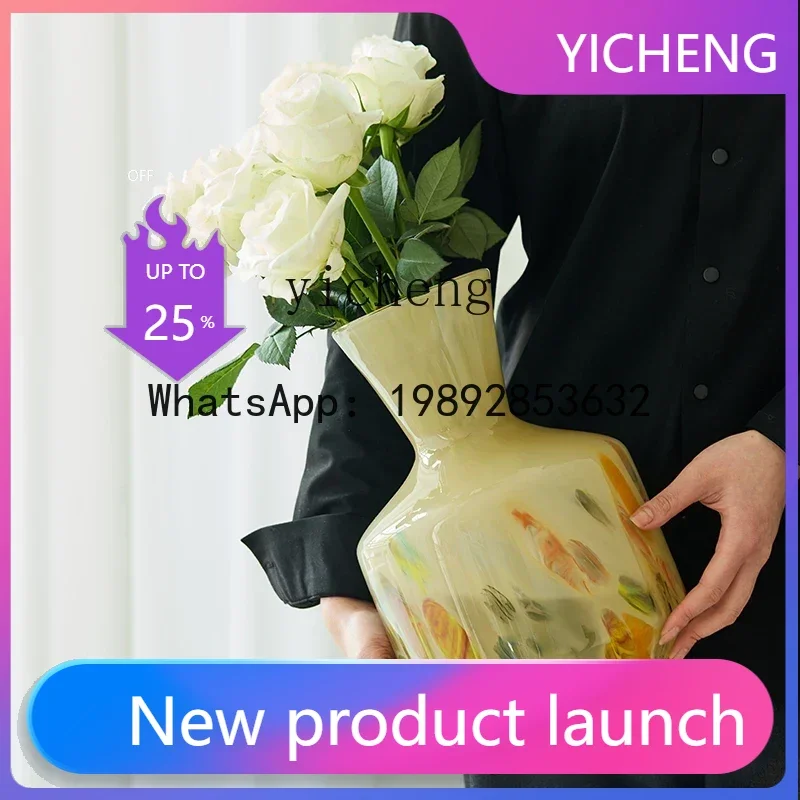 X2  neoclassical watercolor handmade glass vase high-end ornament glazed French flower arrangement entrance desktop decoration