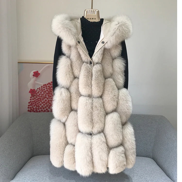 

2023 Hot SaleFox Fur Vest With Hood Women Winter Coat New Natural Fur Coat Real Hot Selling Women's Cropped Clothing Free Shipp