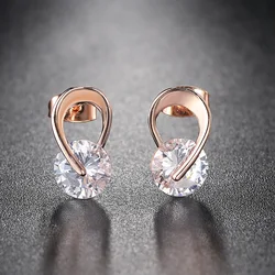 ZHOUYANG pendiente de tuerca para mujer estilo Simple Zirconia cúbica Color oro rosa Color plata fiesta joyería de moda diaria KAE070