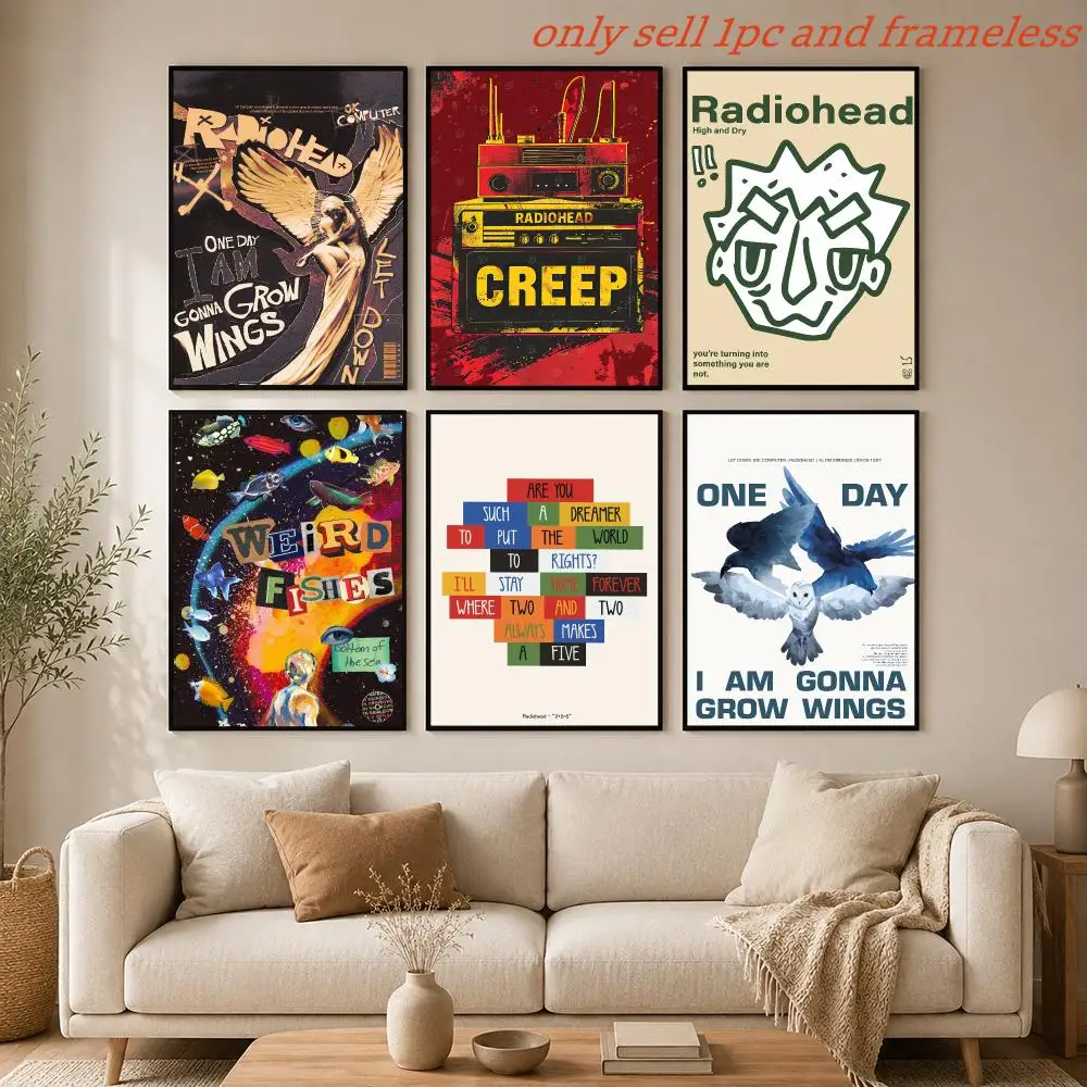 Alternative rock R-Radiohead Music Band Poster Mural HD Wall Decals for Bedroom Living Room Home Self-Adhesive Decor Gift