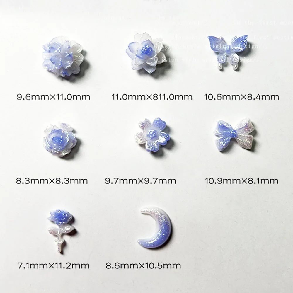 50 stücke Leuchtende Farbverlauf Nagel Charms Blau Farbe Rose Blume Schmetterling Nagel Dekorationen DIY Acryl Strass 3D Maniküre Teile – Detail 2