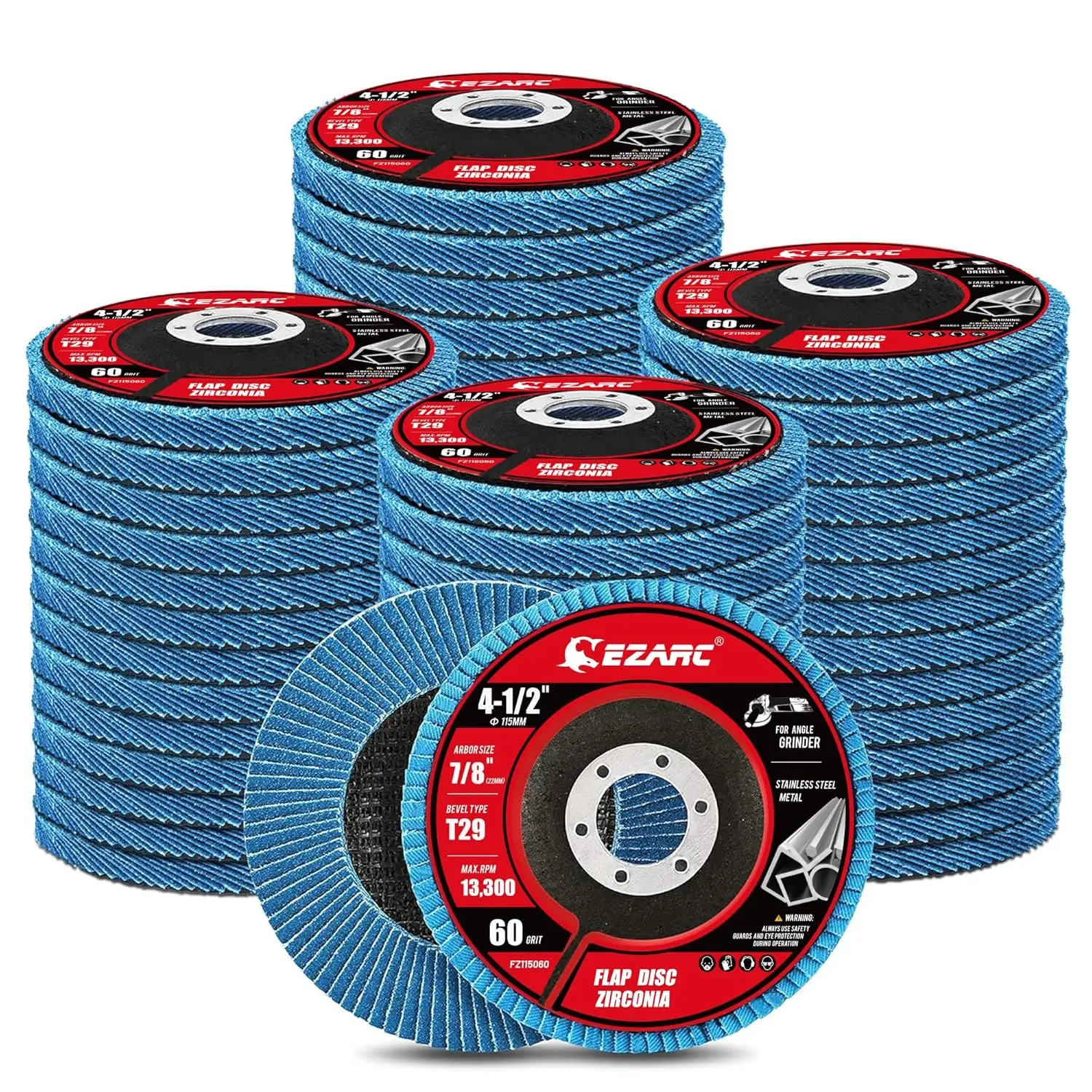 

60 Grit Flap Discs 4-1/2 x 7/8-Inch, Type 29 Zirconia Grinding Wheel for Stainless Steel & Metal, 50 Pack