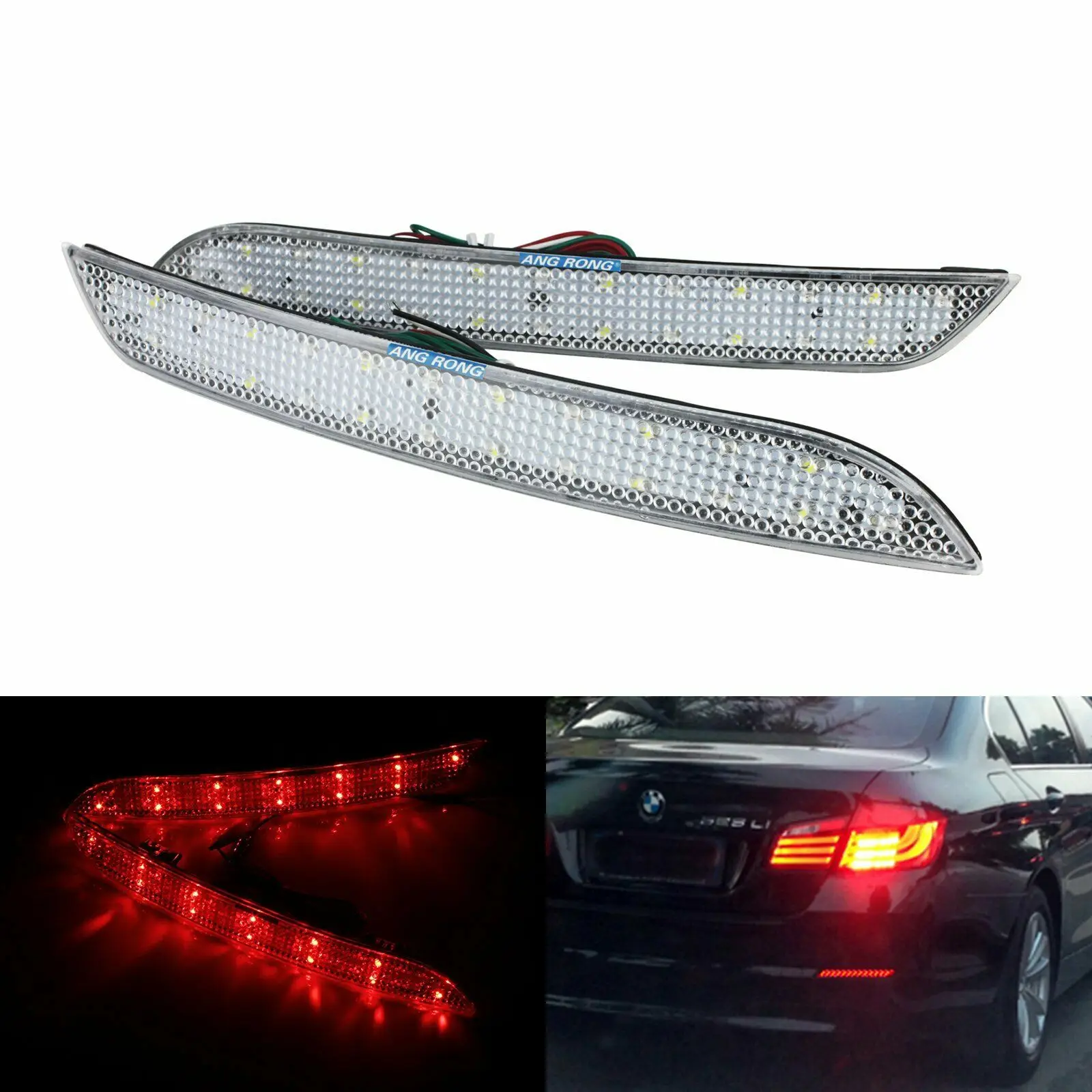 12V 2pcs Rear Bumper Reflect Warning LED Light Brake Stop Light Added Tail Lamp For 2011-up BMW 5 Series F10/F18 528i 535i 550i