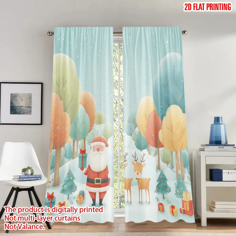 

2pcs 2D flat printing Christmas Party Curtains Christmas Winter Holiday Landscape Scene Digital Printed Polyester Drapes Festive