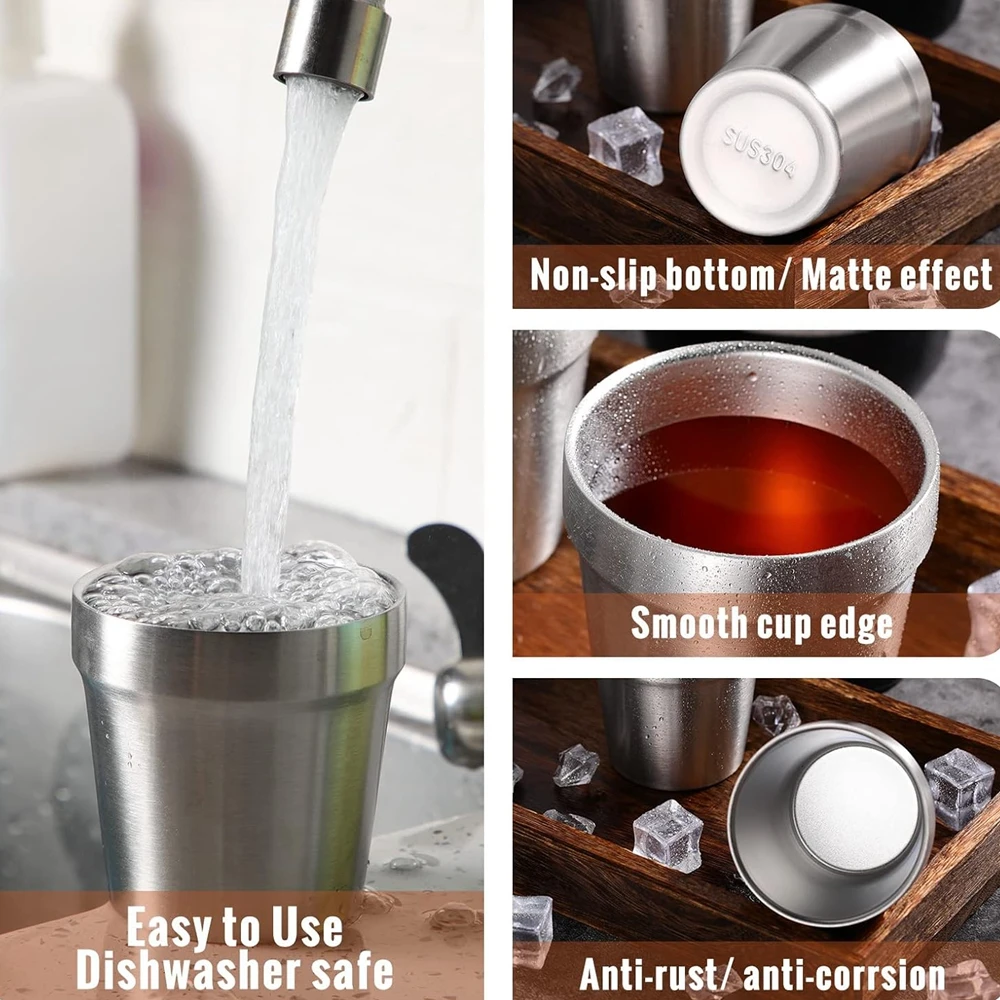 Double-Walled Vacuum Insulated 304 Stainless Steel Cups 175ml Set of 4 for Travel Outdoor Recreation Commuting and Home Use