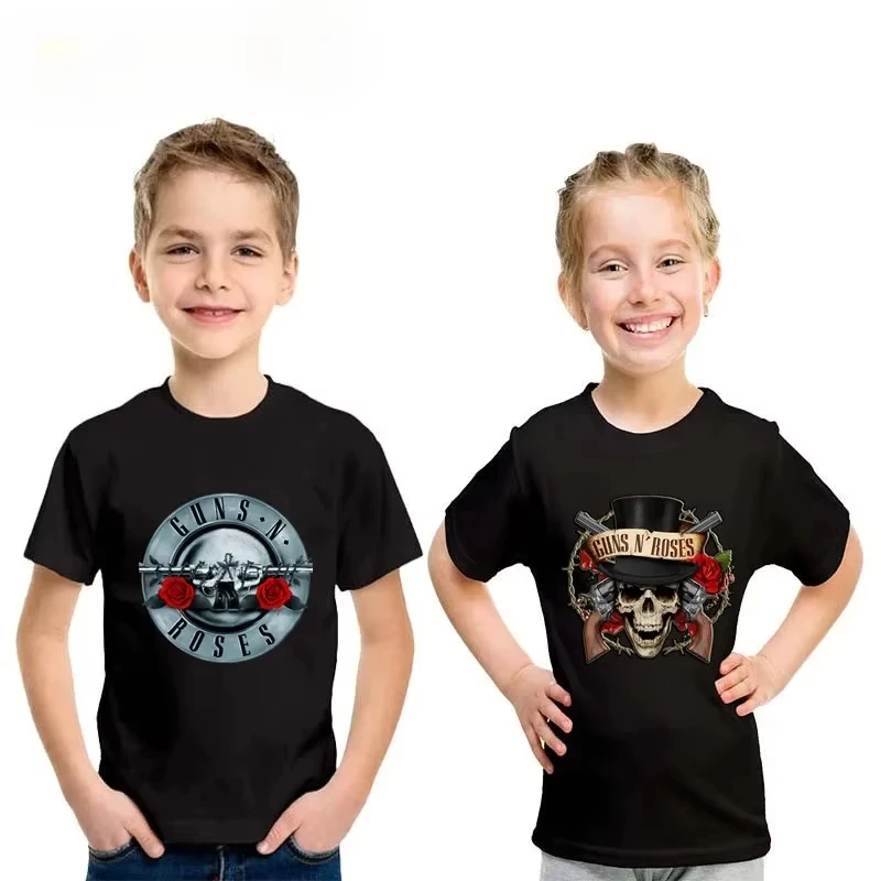 Rock Band Gun N Roses Print Fashion Kids T-shirt Girls Clothes Summer Cotton Short Sleeve Baby Boys T Shirt Children's Clothing