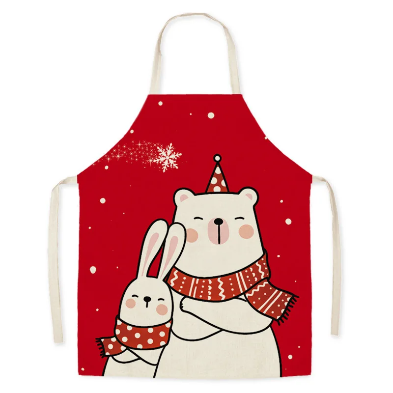 Cartoon Gingerbread Man Print Apron Christmas Decoration Party Apron Adult Kitchen Cooking Cleaning Accessories Kids Bibs