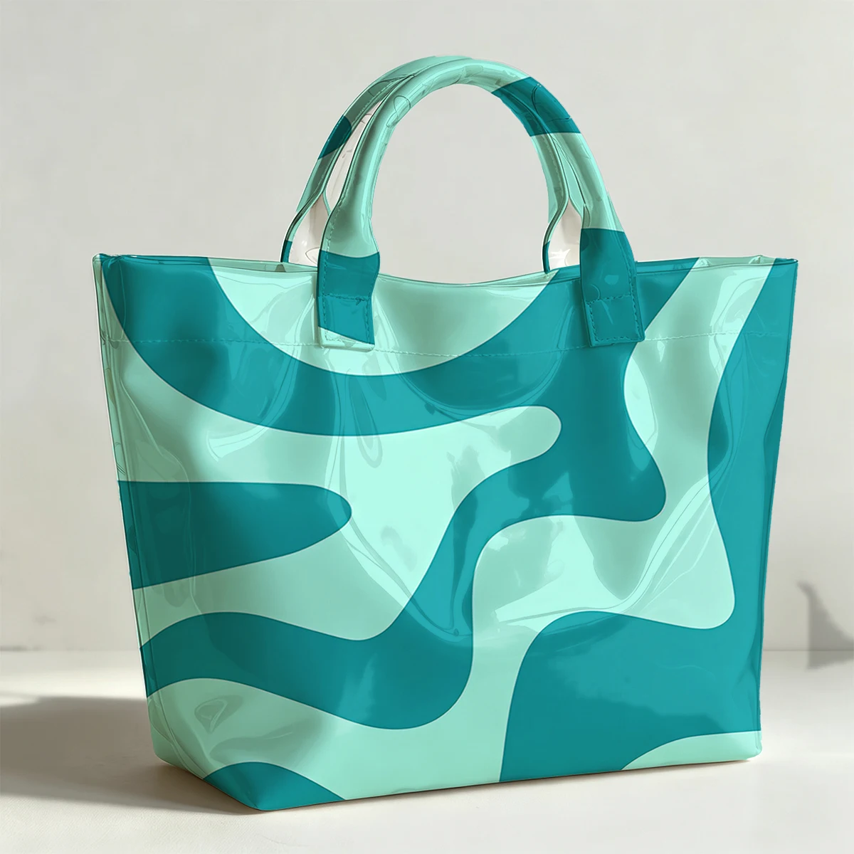 Blue green Wave Pattern PVC Tote Bag Waterproof Transparent Jelly Bag Beach Bag Tote Pouch Bow Handbags Storage Bag