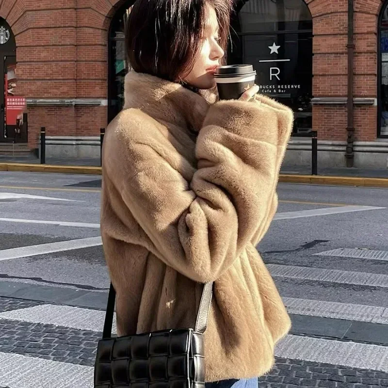 2023 New Mink Coat Women\'s Faux Fur Autumn and Winter Thickened Short Fashionable Loose Lamb Hair Comfortable Keep Warm Coat