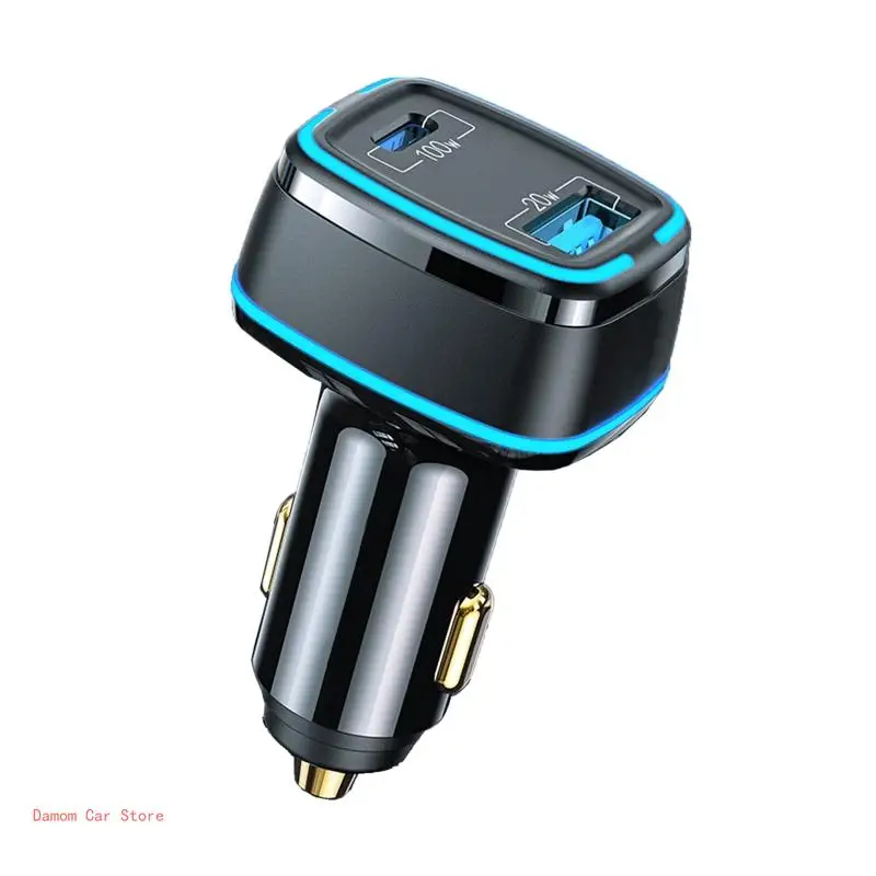 12-24V Car 2 USB Ports Type-C Fast Charging Adapter for Cellphone