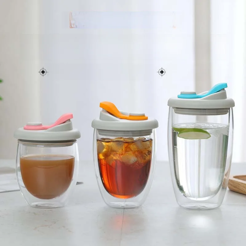 Wholesale small gifts egg-shaped color transparent with lid high color value coffee cup double insulated glass cup Cup glass