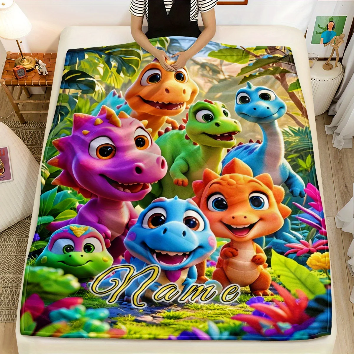 1-teilige maßgeschneiderte Dinosaurier-Flanelldecke – weiche und leichte Decke mit lebendigem 3D-Digitaldruck