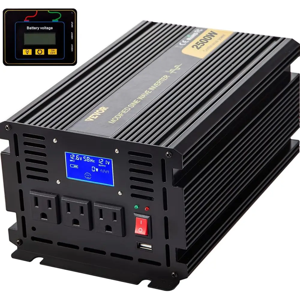 

Power Inverter, 2500W iied Sine Wave Inverter, DC 12V to AC 120V Car Converter, with LCD Display, Remote Controller, LED Indicat