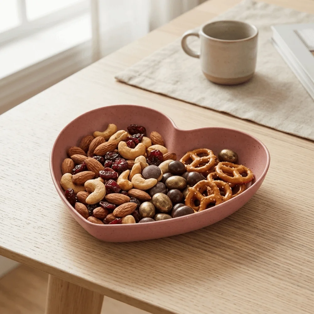 10Pcs Multi Purpose Resin Fruit Tray Smooth Heart Shaped Outline Serving Platter Raised Edge Light Weight Display Tray Home