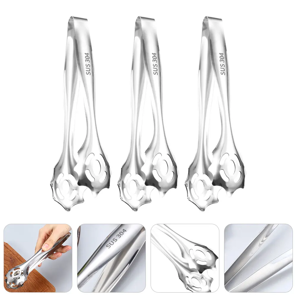 

3pcs Ice Cube Tongs Stainless Steel BBQ Clamps Bread Serving Tools Kitchen Gadgets Heat Resistant Lightweight Home Party