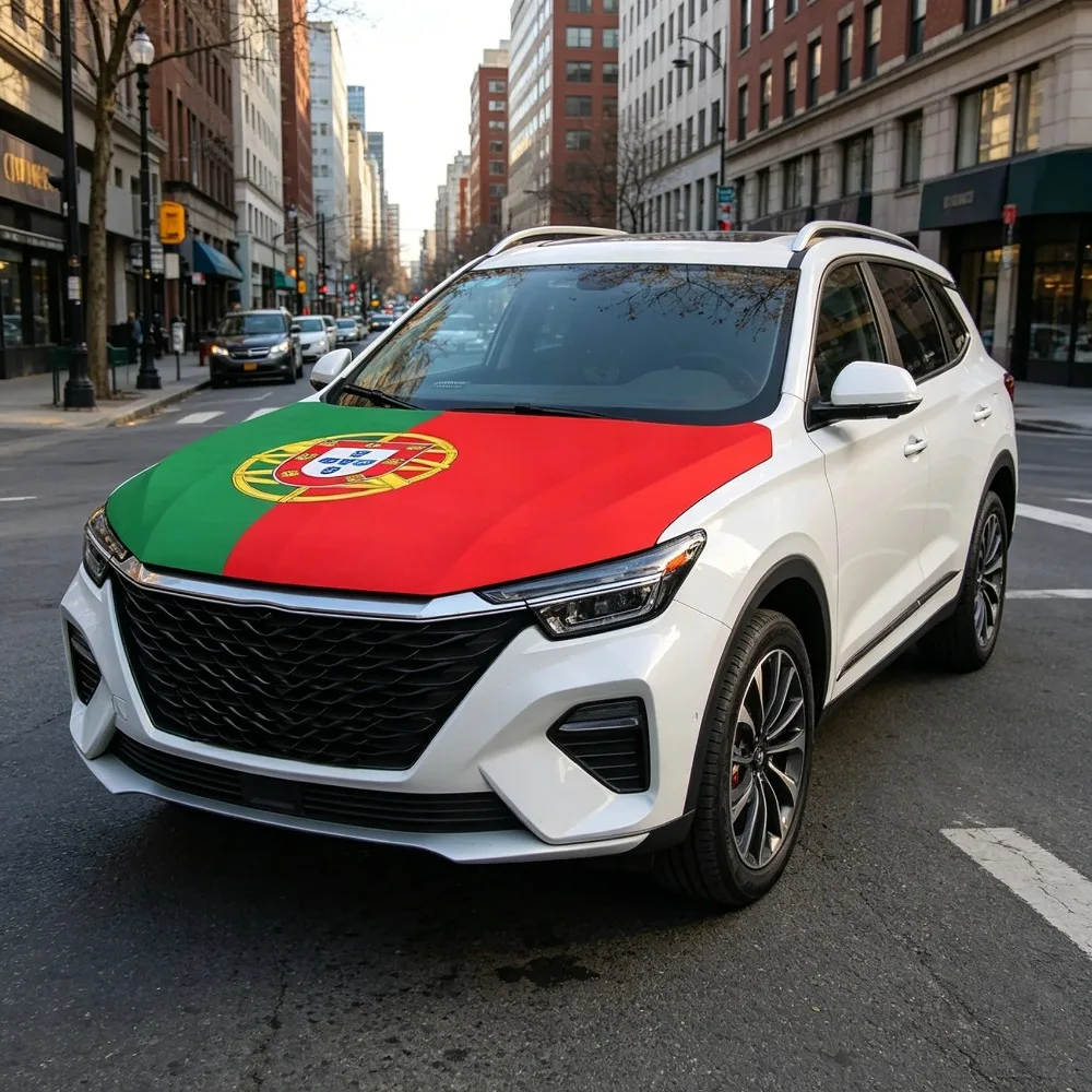 115x155cm 3.8x4.9ft Portugal National Emblem Flag Car Engine Hood Cover National Flag Fabrics For Pickup Truck SUV For Decor