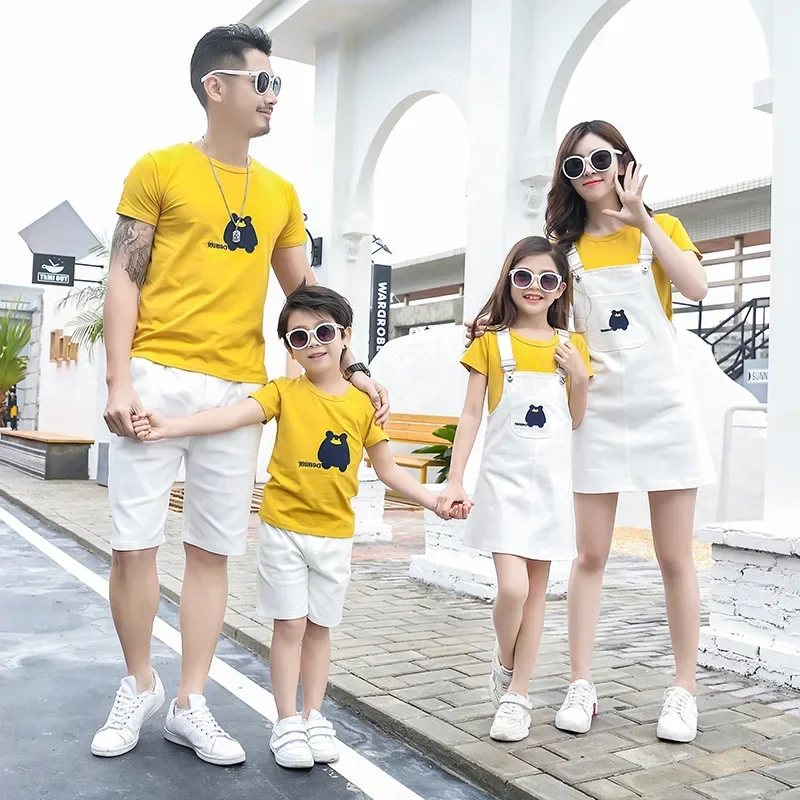 Passende Familien outfits Sommer Mutter Tochter Riemen Kleider Papa Sohn Baumwolle T-Shirt & Shorts Urlaub passende Paar Kleidung am Meer