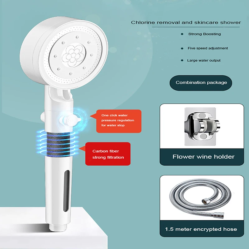 Alta Pressão Cabeça De Chuveiro Com Botão Parar, Atualizado Filiter Chuveiros, Handheld Showerhead, Spa Massagem, Acessórios Do Banheiro, 4 Modos