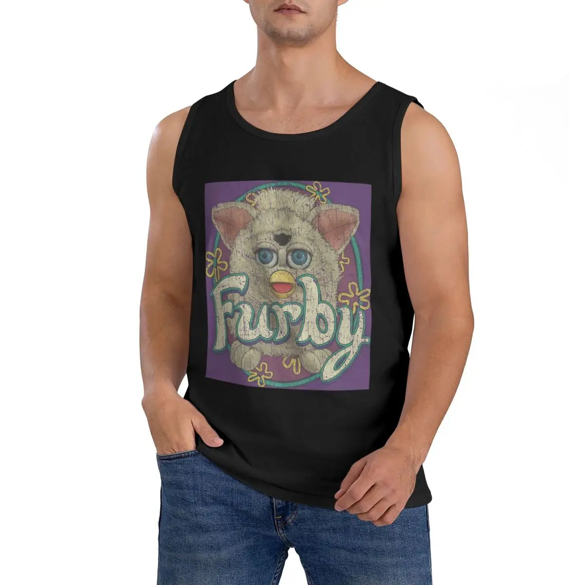 100% Cotton Snowball Furby 1998 Sleeveless T-Shirt Men Workout Sports Clothing Tops Men's Crew Neck Vest